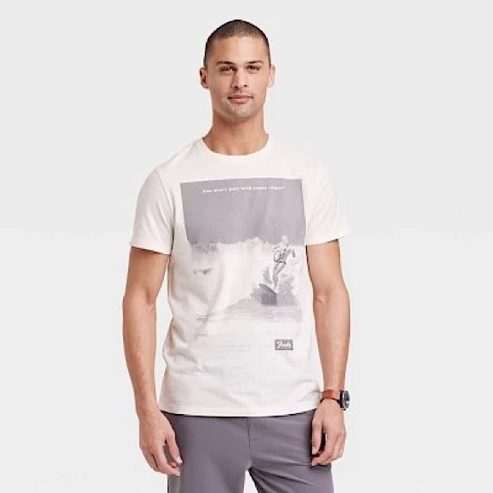 Goodfellow & Co Men’s Fender Graphic Crewneck Tee in White/Grey Size L